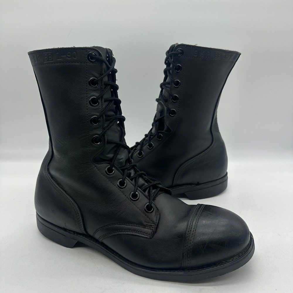 Vintage US Military Size 9. R January 1990 Capped Toe Black Leather Combat Boots